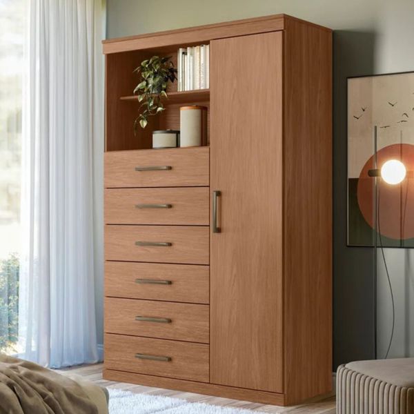 Cômoda Santos Andirá Marabá 1 Porta 6 Gavetas | Jatoba